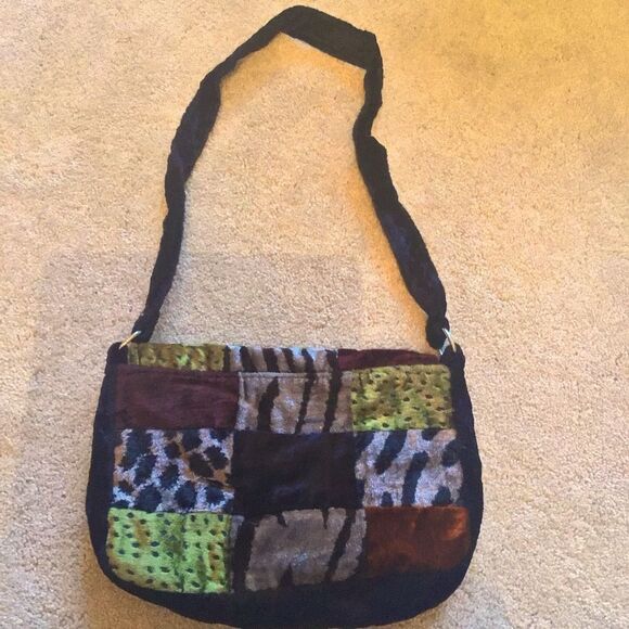 Y2K Velvet Patchwork Shoulder Bag - Multicolor - Picture 3 of 7
